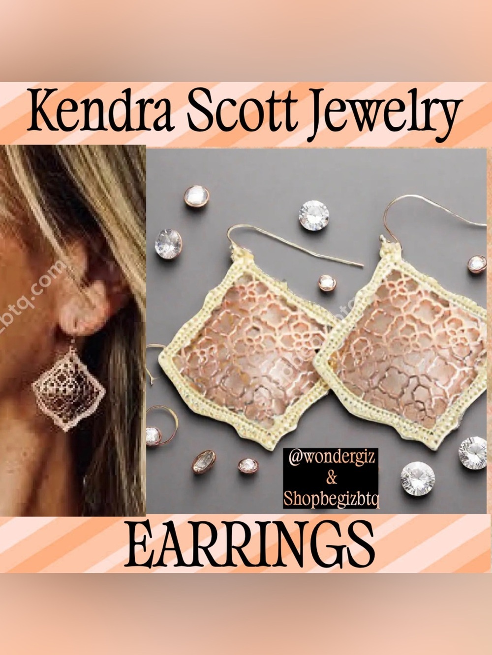 Kendra Scott Authentic Kirsten Drop Gold & Rose Gold Filigree Earrings